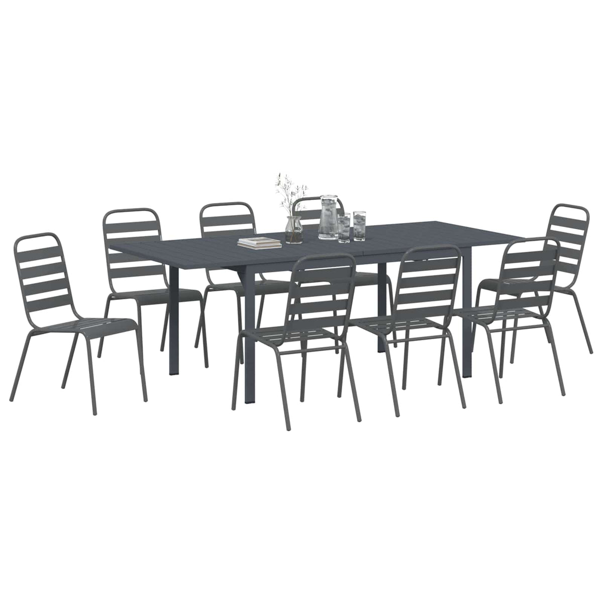 Garden Dining Set 9 pcs Anthracite Powder-coated Steel