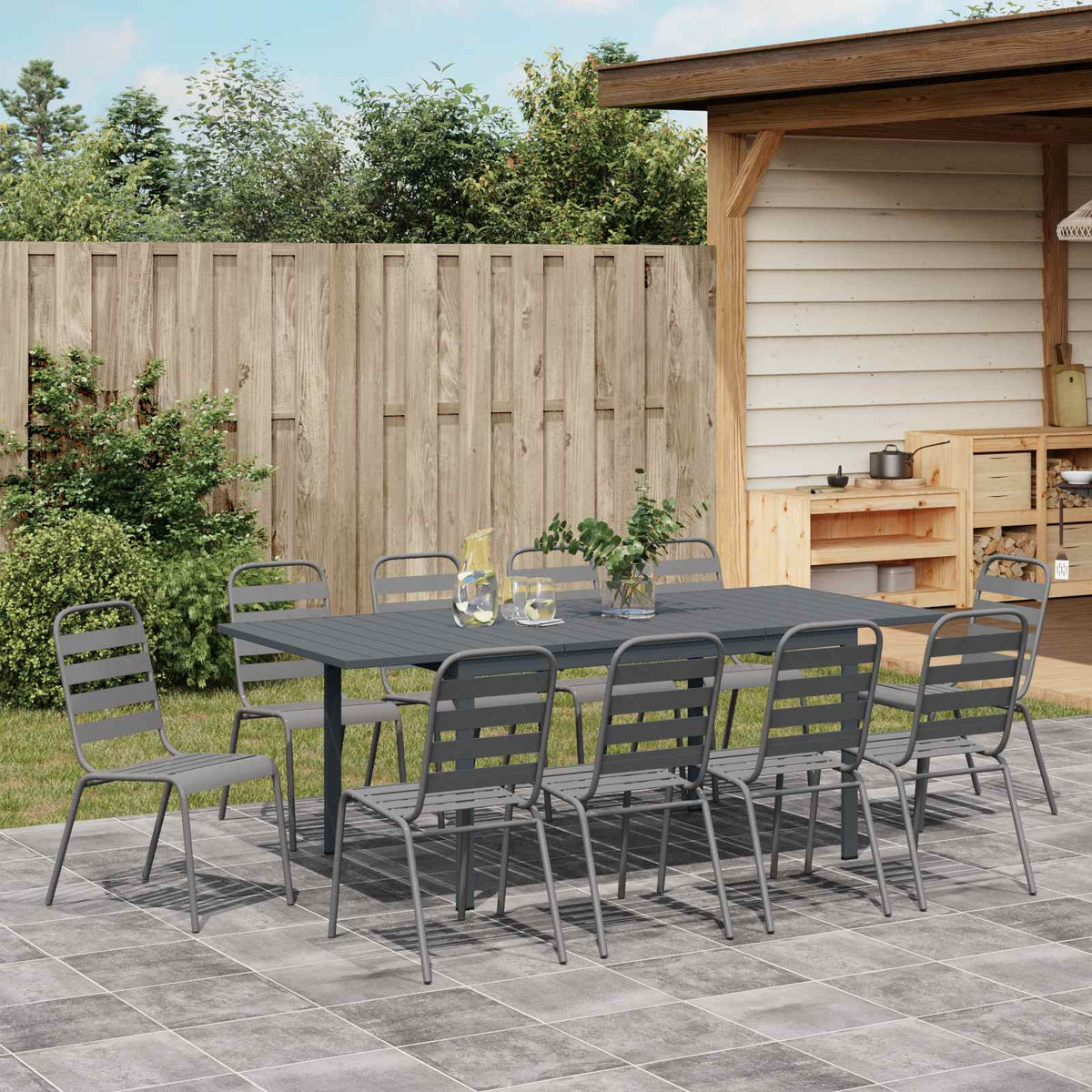 Garden Dining Set 11 pcs Anthracite Powder-coated Steel