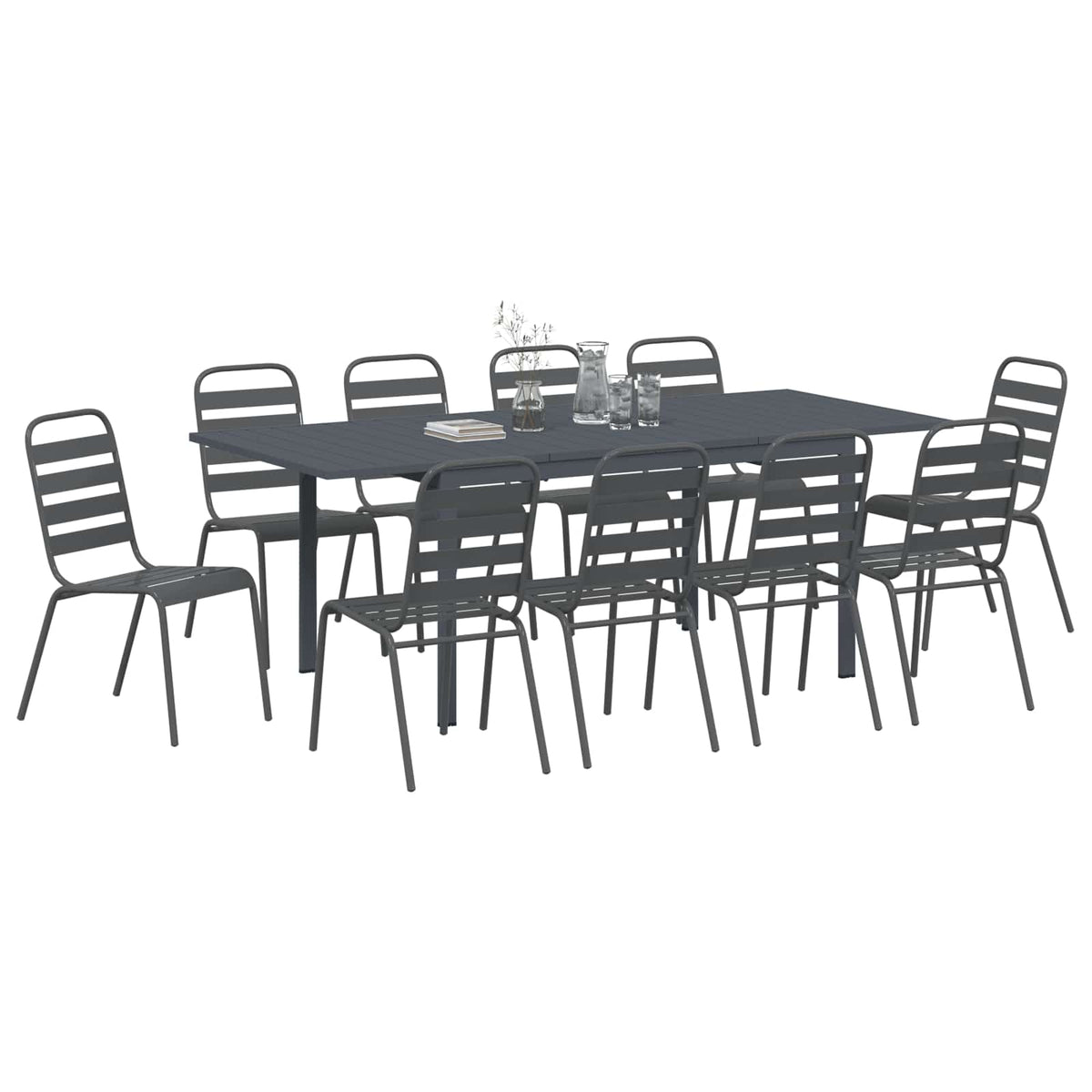 Garden Dining Set 11 pcs Anthracite Powder-coated Steel