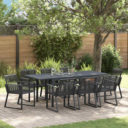 Garden Dining Set 9 pcs Black Poly Rattan