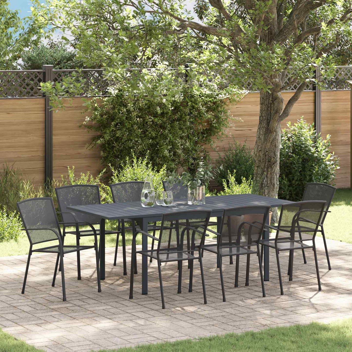 Garden Dining Set 9 pcs Anthracite Steel