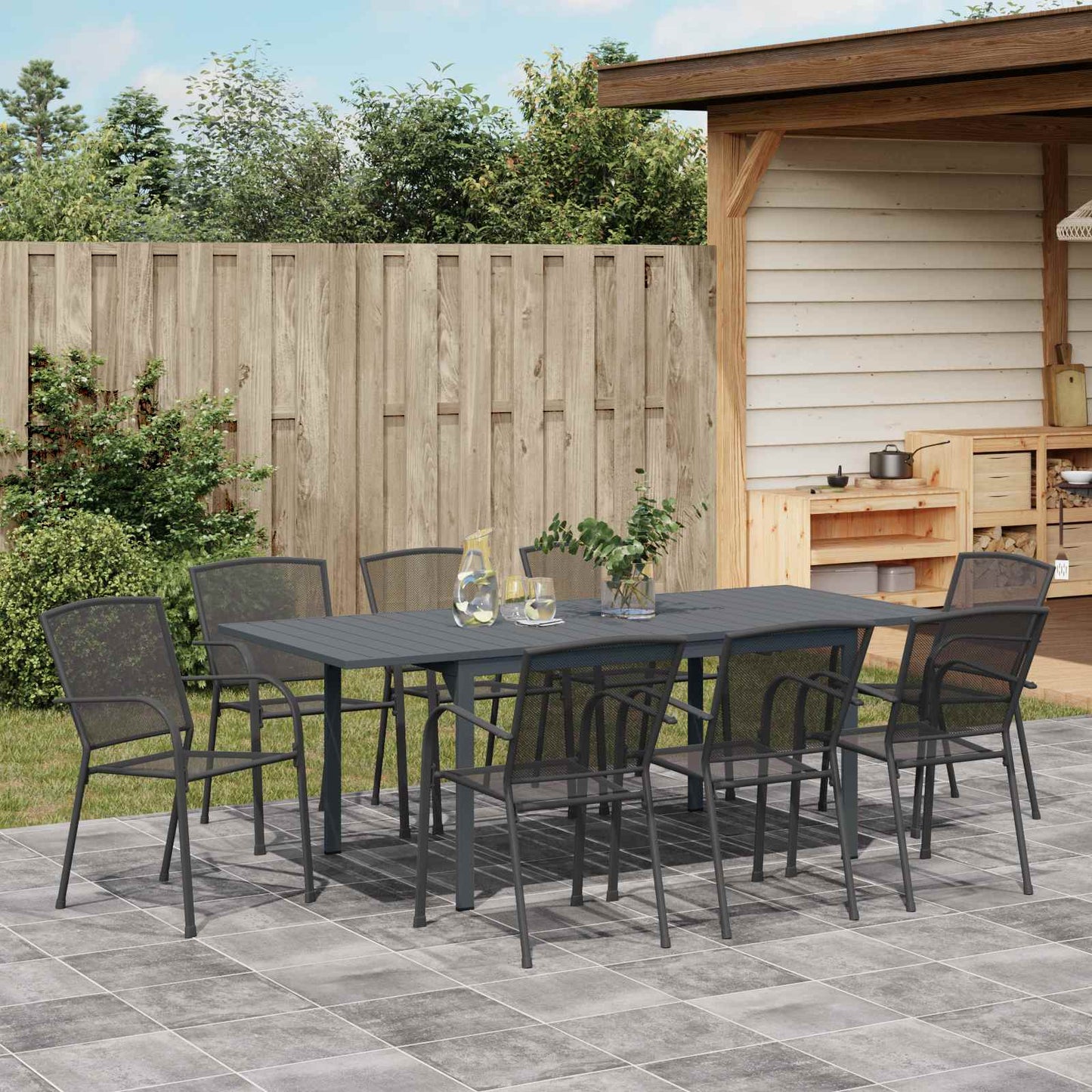 Garden Dining Set 9 pcs Anthracite Steel