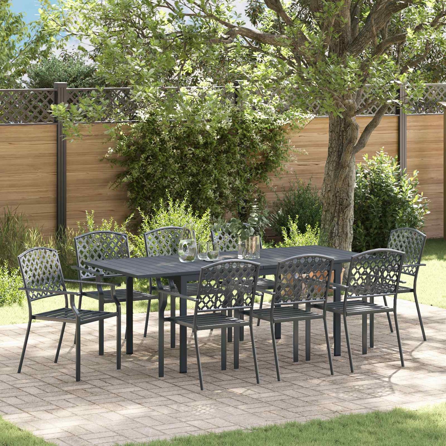Garden Dining Set 9 pcs Anthracite Steel
