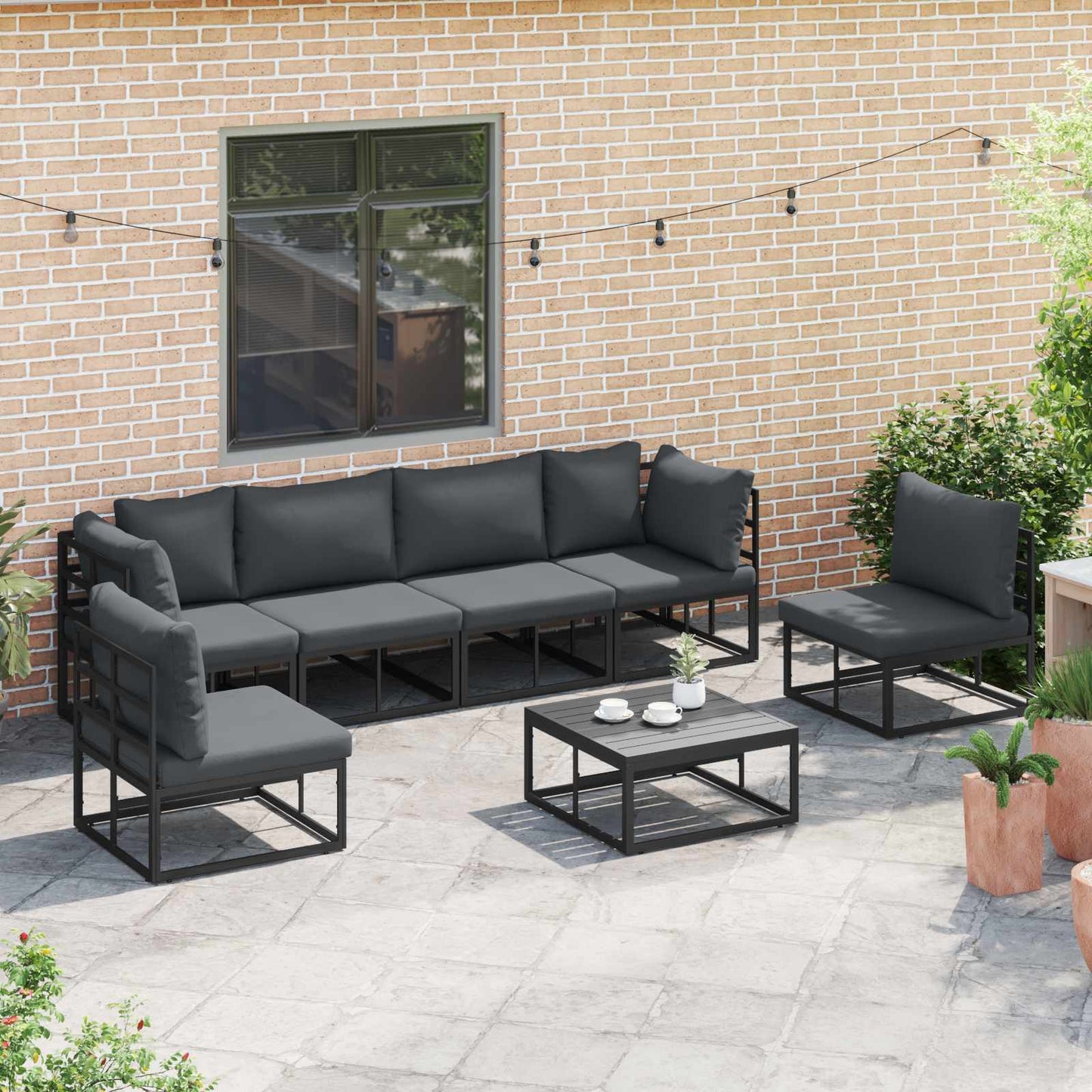 Garden Sofa Set with Cushion 6 pcs Black Aluminium