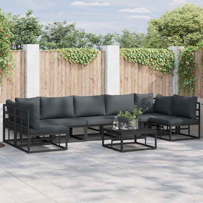 Garden Sofa Set with Cushion 8 pcs Black Aluminium