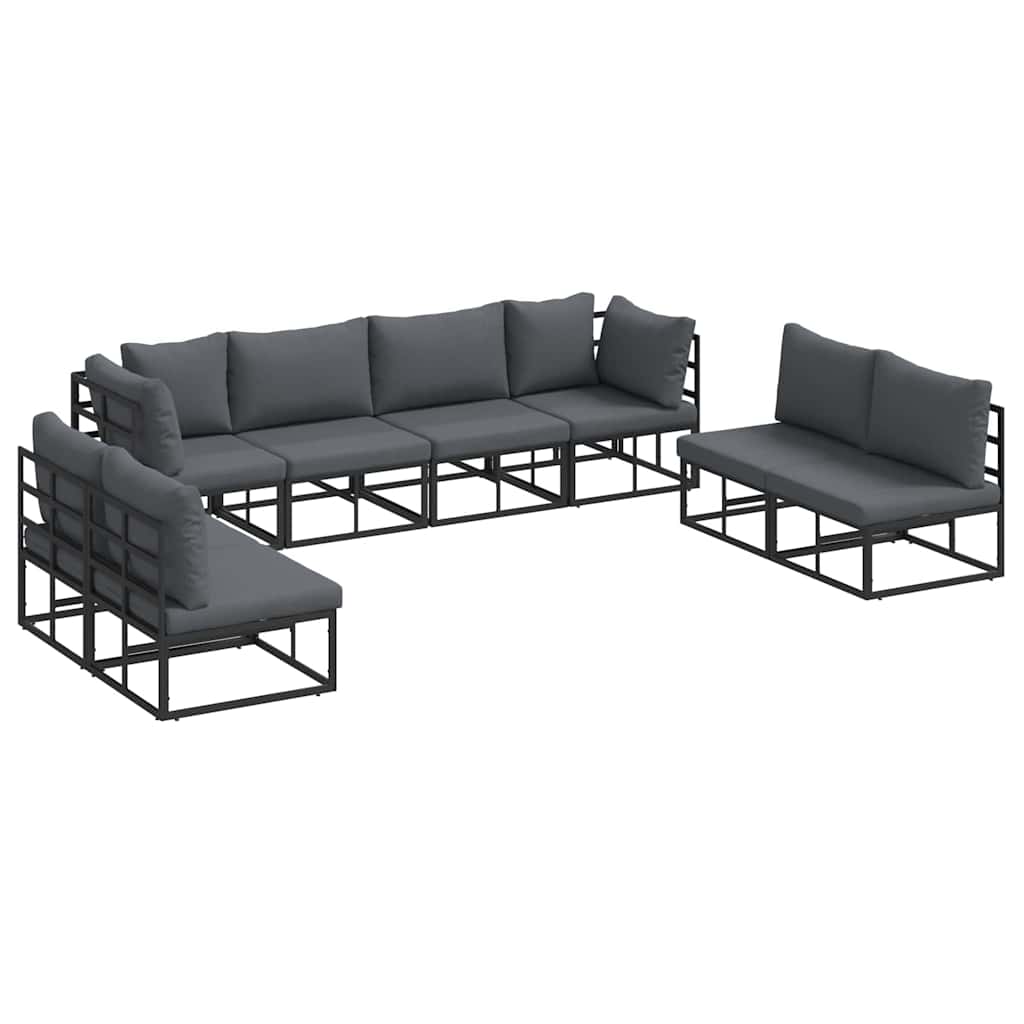 Garden Sofa Set with Cushion 8 pcs Black Aluminium