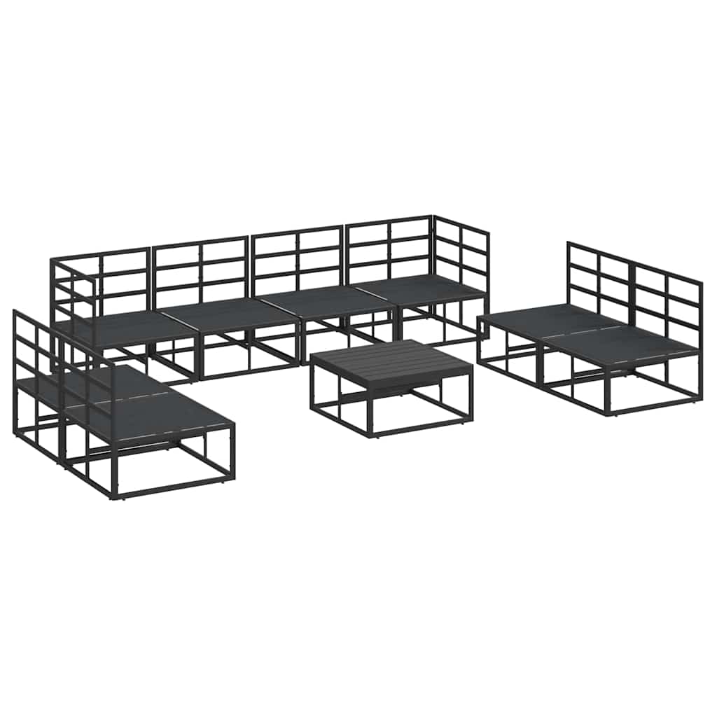 Garden Sofa Set with Cushion 9 pcs Black Aluminium