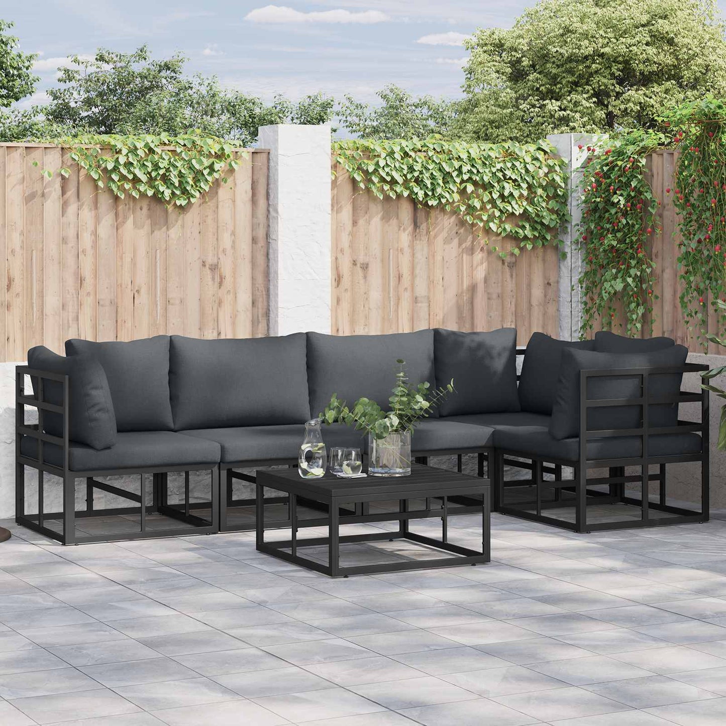 Garden Sofa Set with Cushion 5 pcs Black Aluminium
