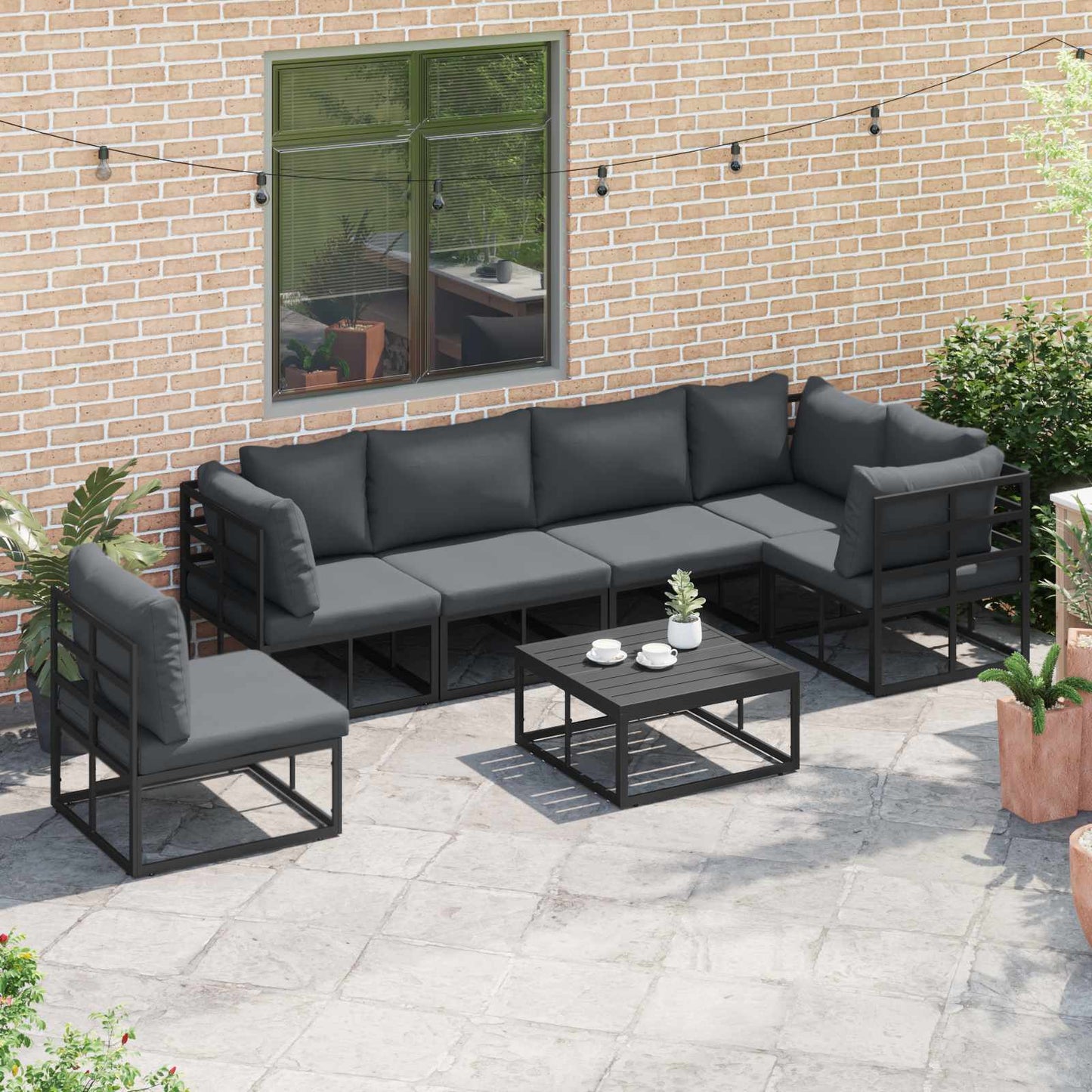 Garden Sofa Set with Cushion 6 pcs Black Aluminium