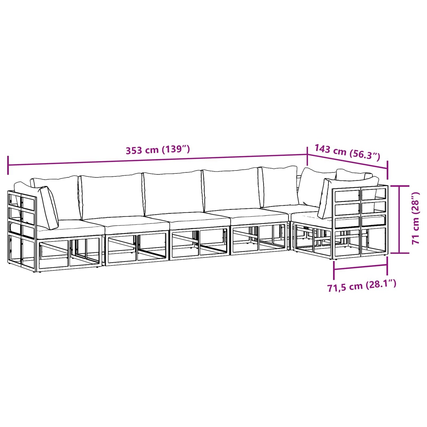 Garden Sofa Set with Cushion 6 pcs Black Aluminium