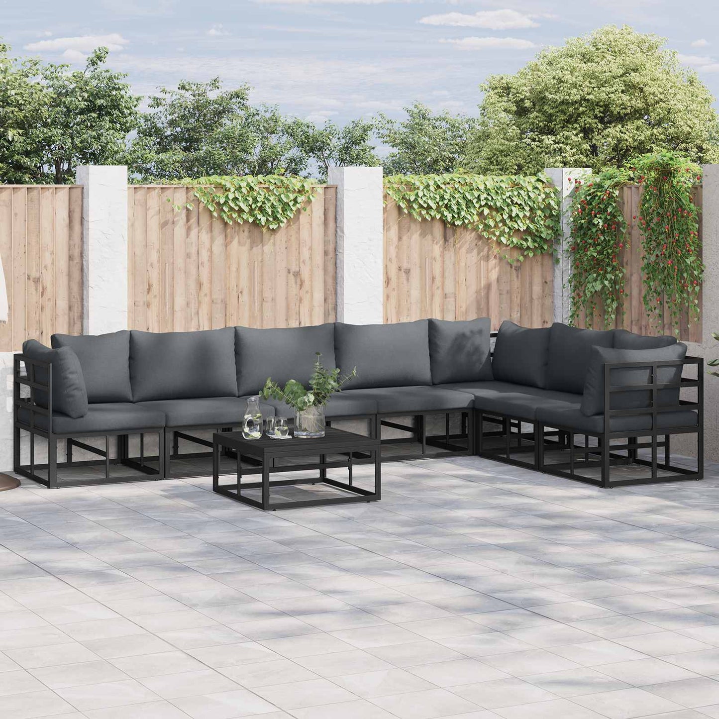 Garden Sofa Set with Cushion 7 pcs Black Aluminium