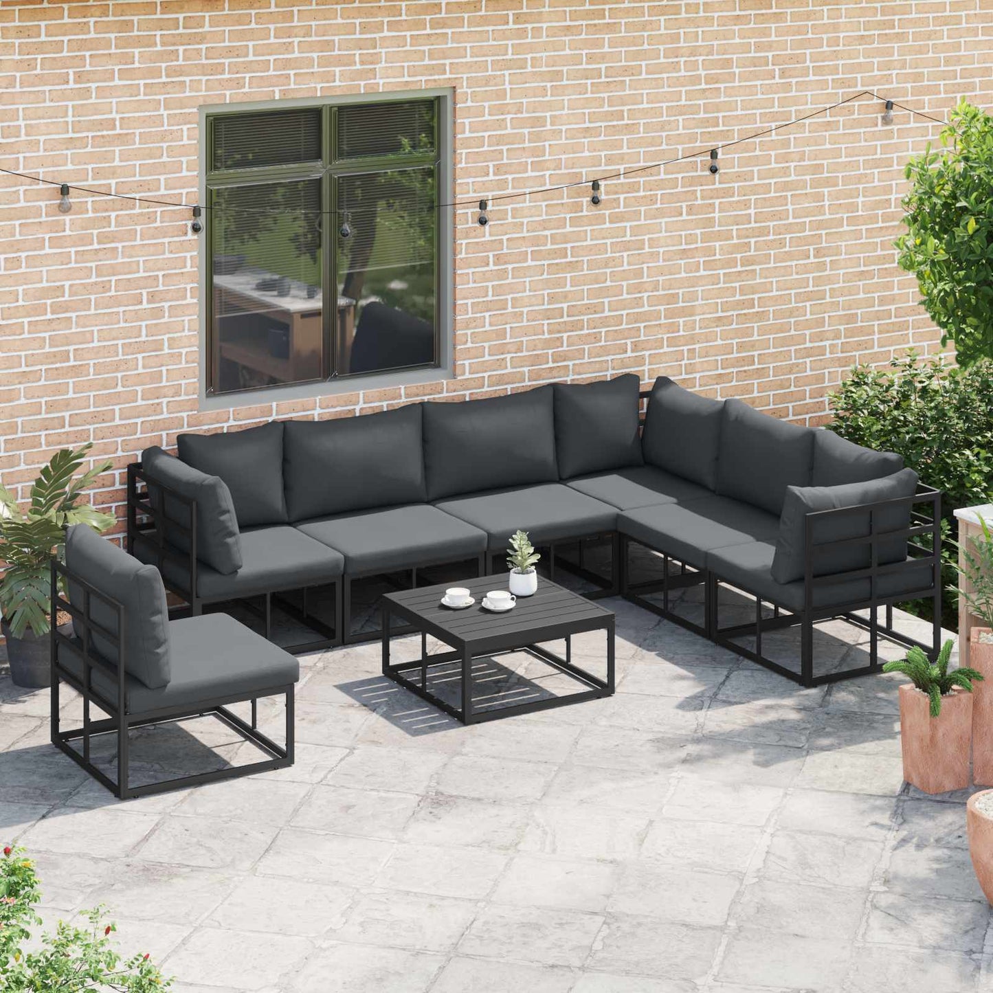 Garden Sofa Set with Cushion 7 pcs Black Aluminium