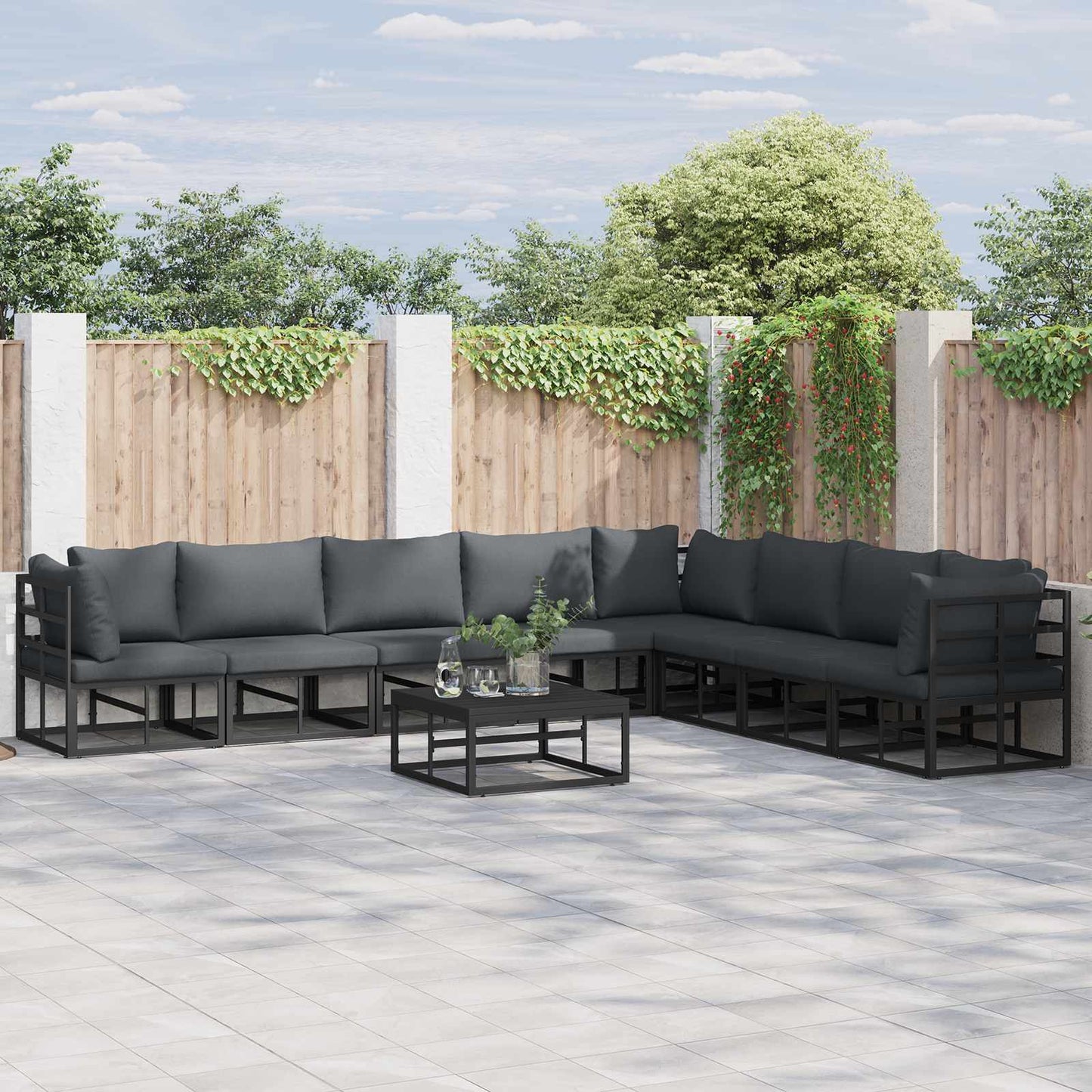 Garden Sofa Set with Cushion 9 pcs Black Aluminium