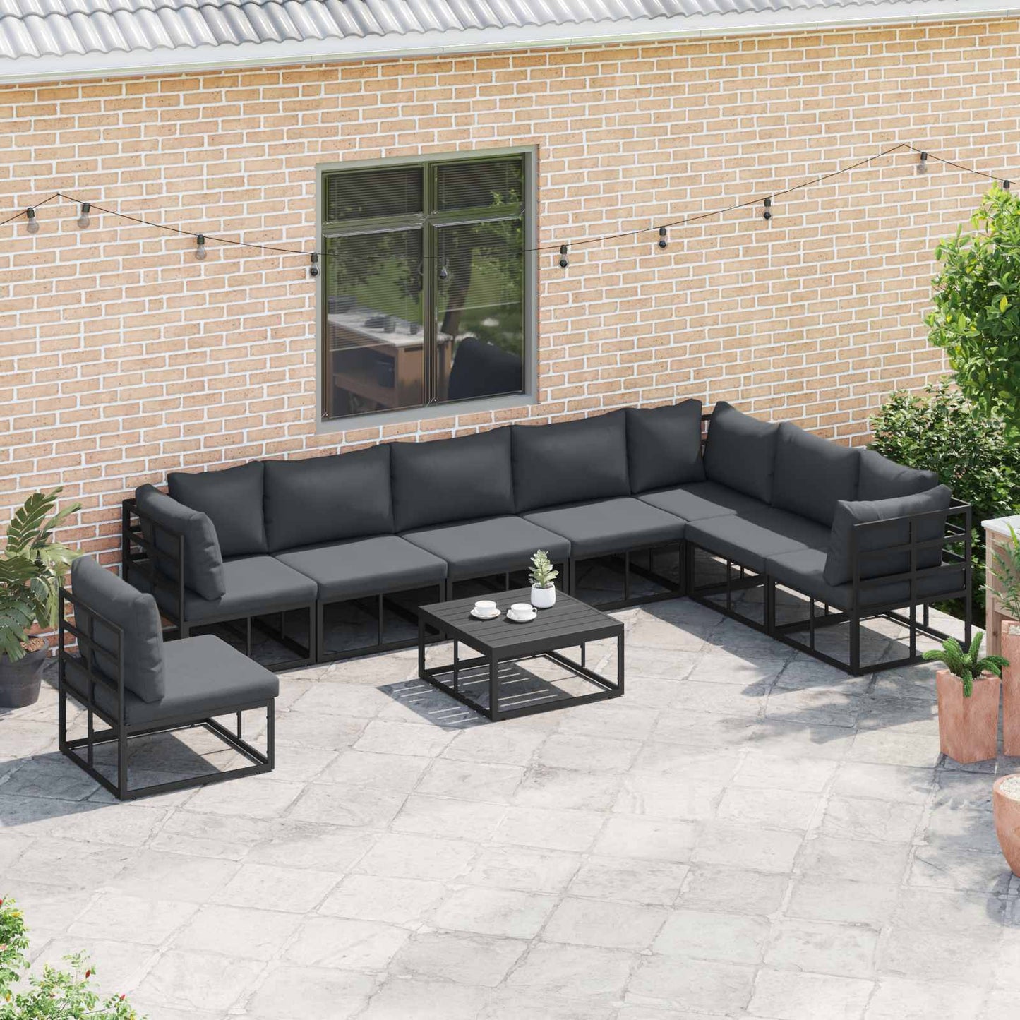 Garden Sofa Set with Cushion 9 pcs Black Aluminium