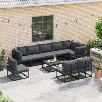 Garden Sofa Set with Cushion 9 pcs Black Aluminium