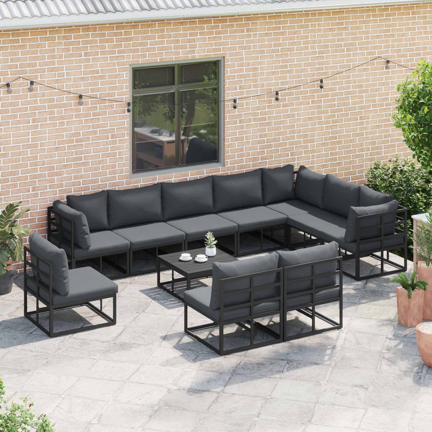 Garden Sofa Set with Cushion 10 pcs Black Aluminium
