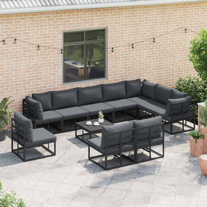 Garden Sofa Set with Cushion 10 pcs Black Aluminium