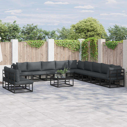 Garden Sofa Set with Cushion 11 pcs Black Aluminium