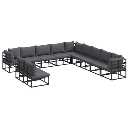 Garden Sofa Set with Cushion 11 pcs Black Aluminium