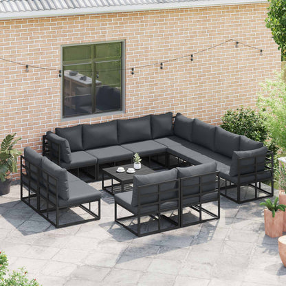 Garden Sofa Set with Cushion 12 pcs Black Aluminium