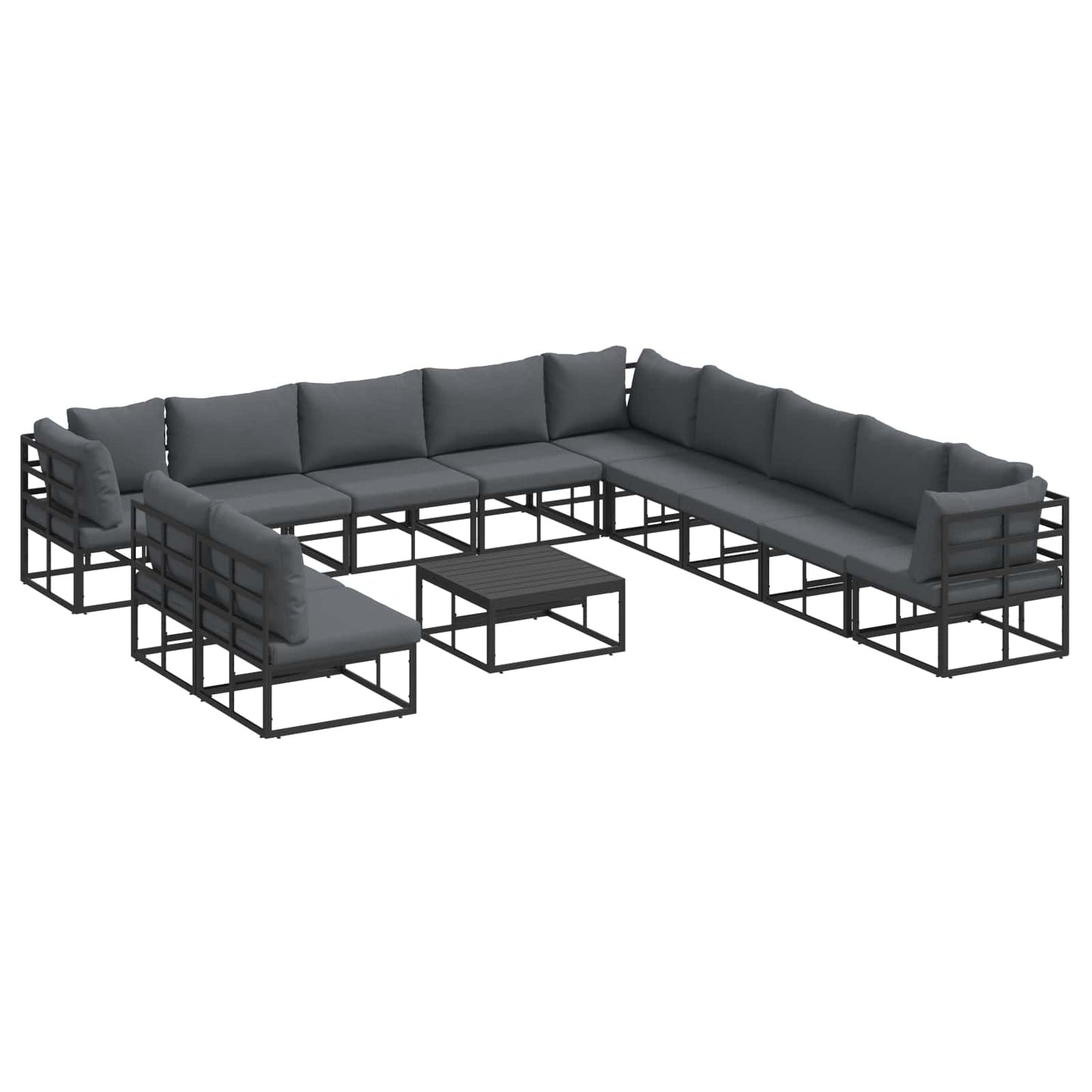 Garden Sofa Set with Cushion 12 pcs Black Aluminium