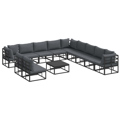 Garden Sofa Set with Cushion 12 pcs Black Aluminium