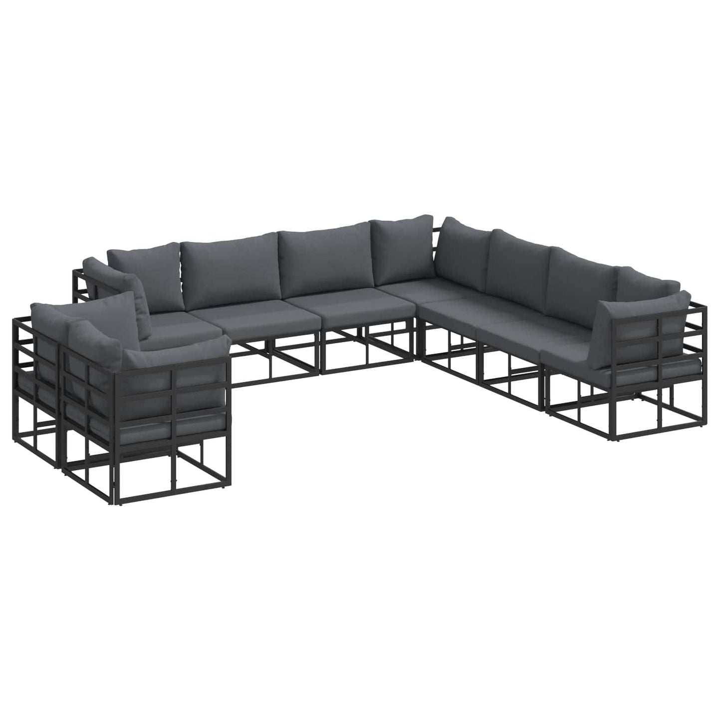 Garden Sofa Set with Cushion 9 pcs Black Aluminium