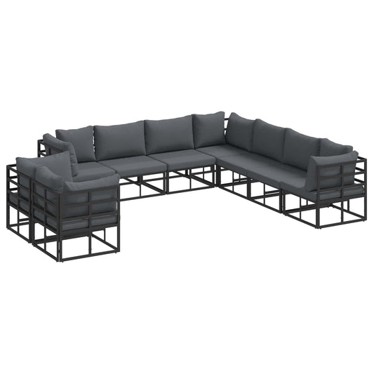 Garden Sofa Set with Cushion 9 pcs Black Aluminium