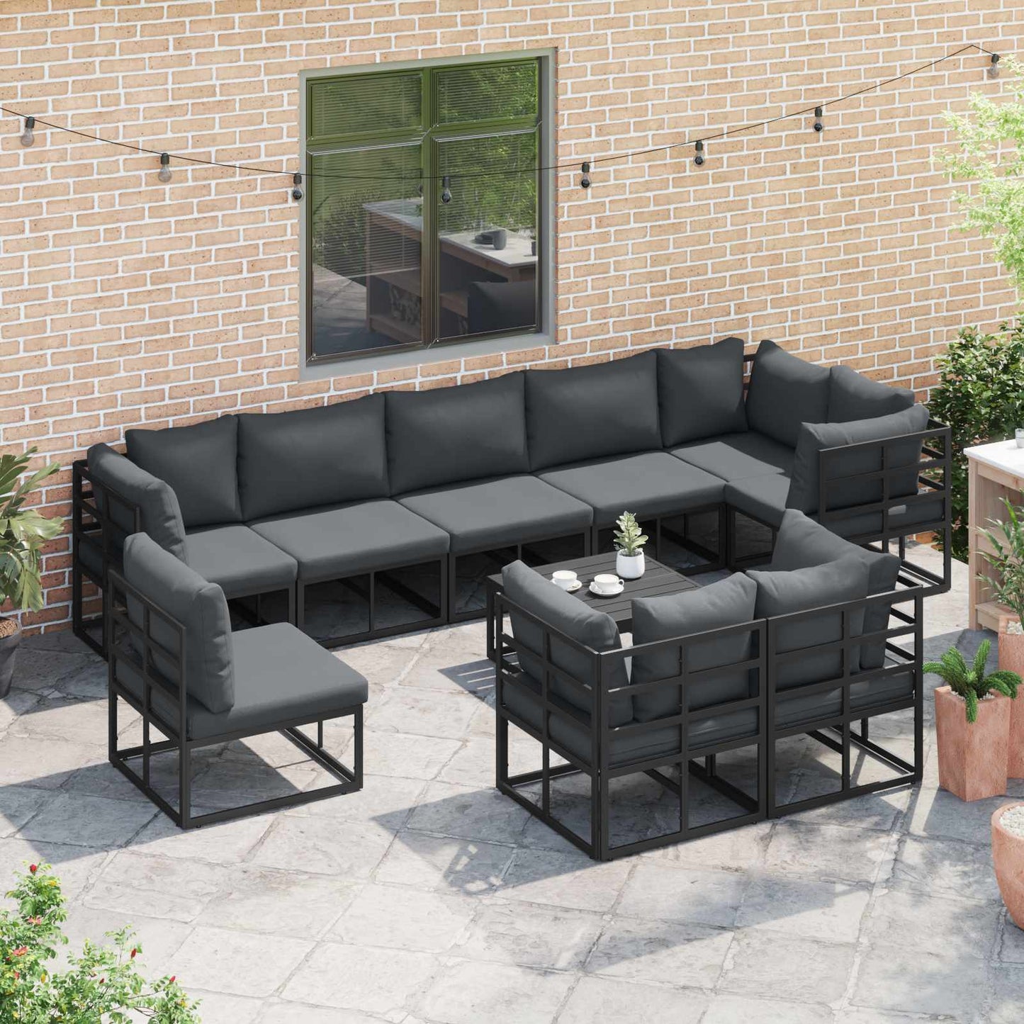 Garden Sofa Set with Cushion 10 pcs Black Aluminium