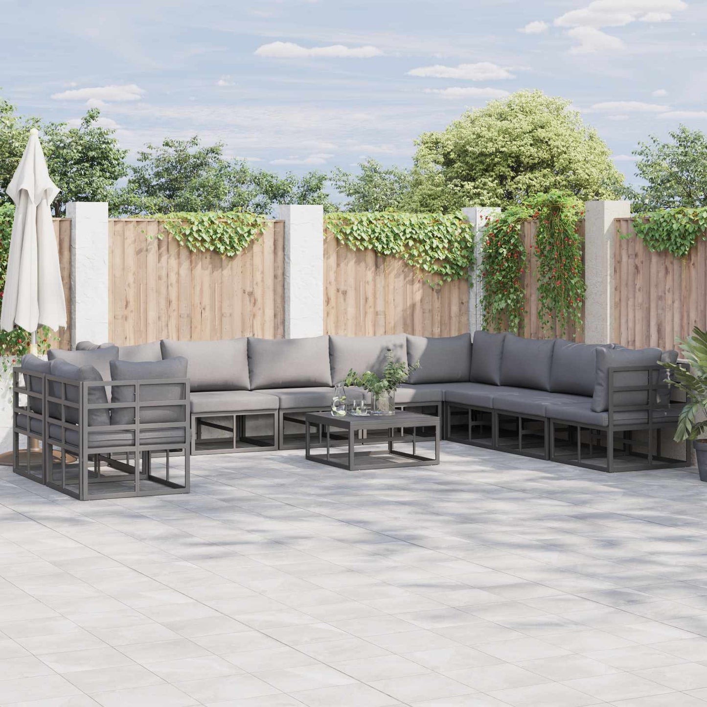 Garden Sofa Set with Cushion 11 pcs Black Aluminium