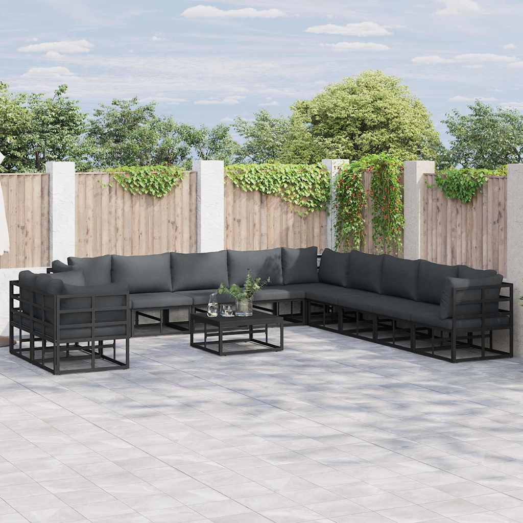 Garden Sofa Set with Cushion 11 pcs Black Aluminium