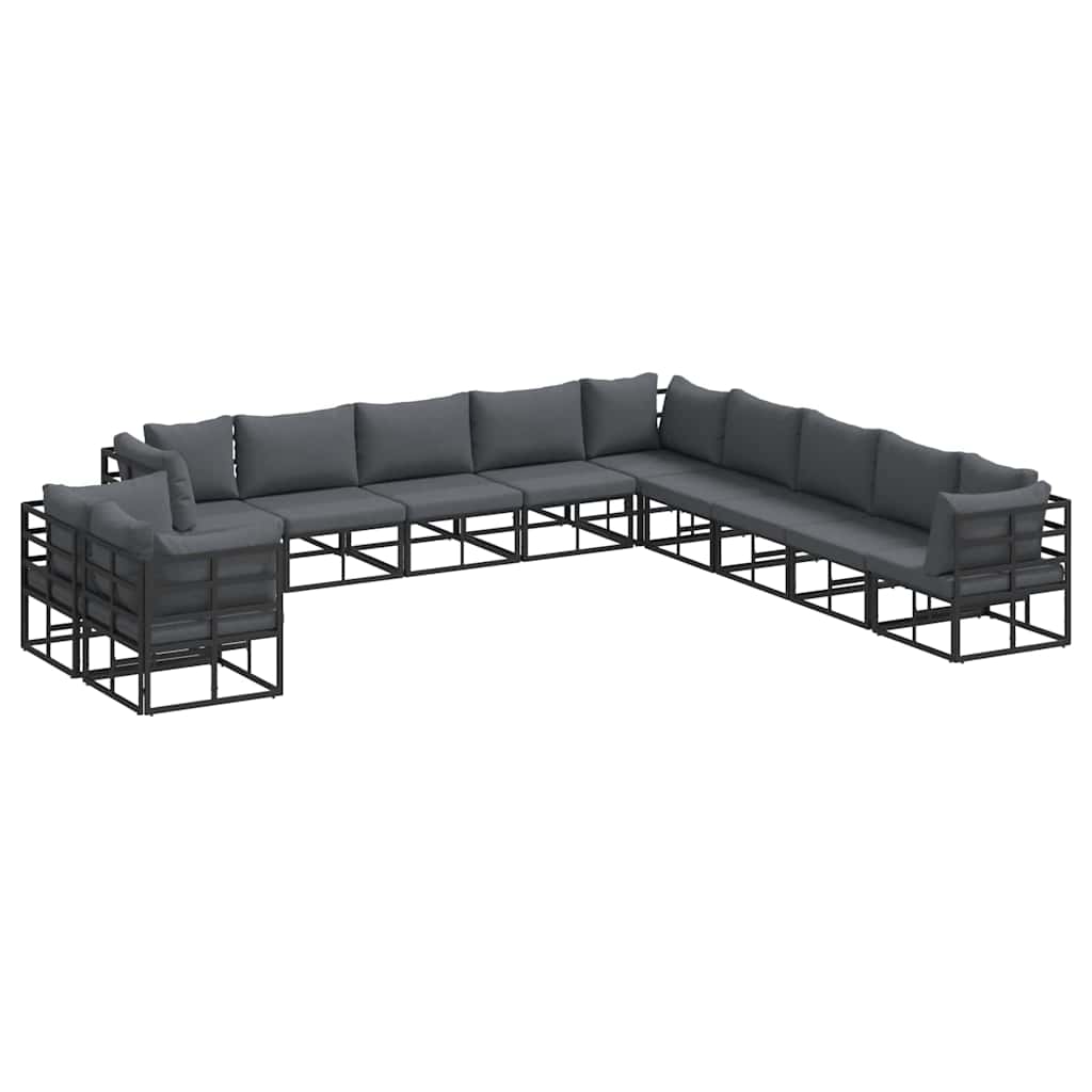 Garden Sofa Set with Cushion 11 pcs Black Aluminium