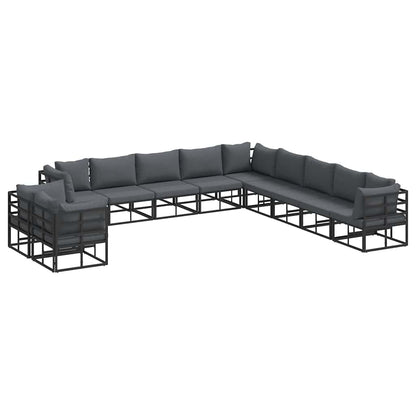 Garden Sofa Set with Cushion 11 pcs Black Aluminium