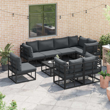 Garden Sofa Set with Cushion 8 pcs Black Aluminium