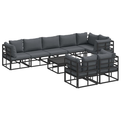 Garden Sofa Set with Cushion 9 pcs Black Aluminium