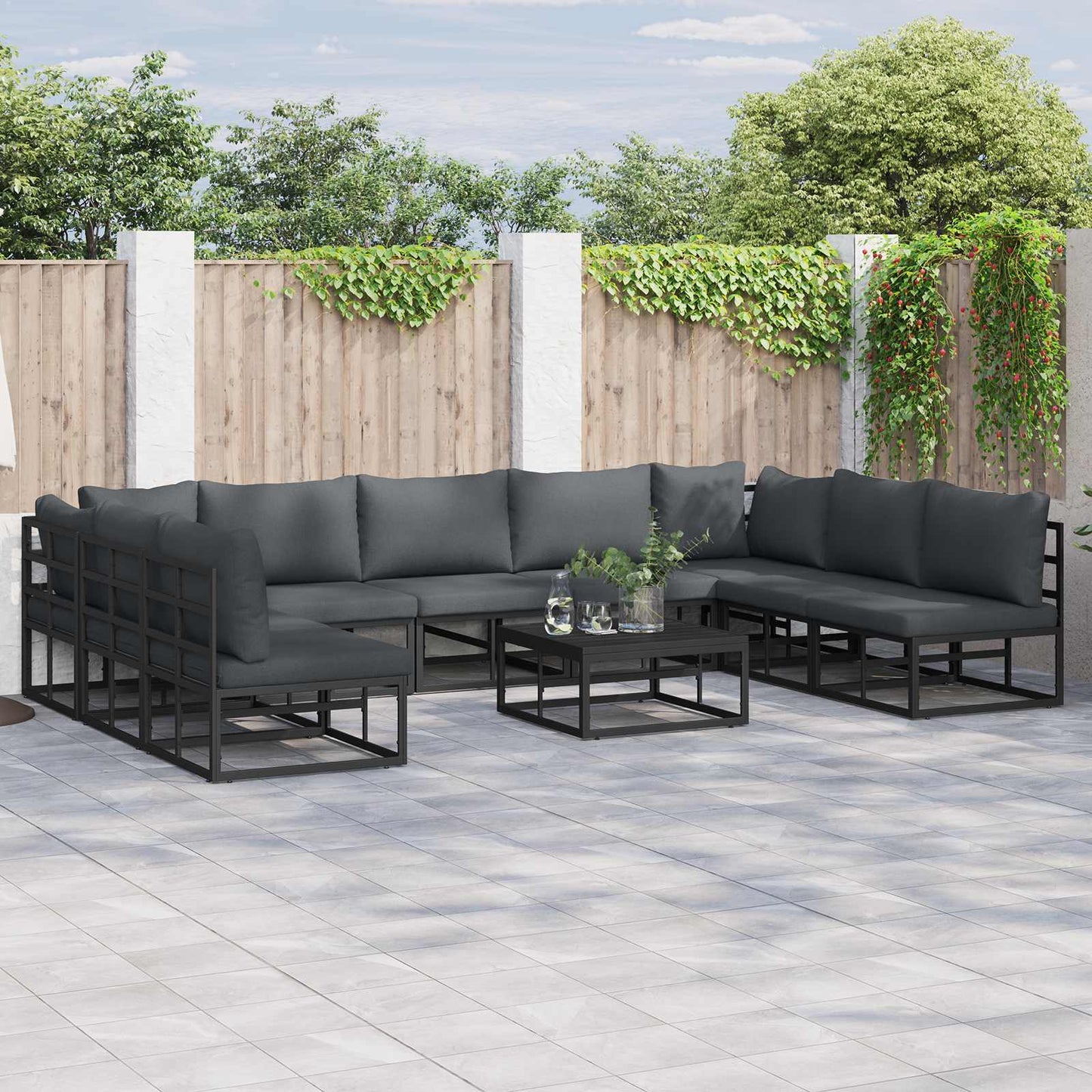 Garden Sofa Set with Cushion 9 pcs Black Aluminium