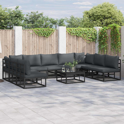 Garden Sofa Set with Cushion 9 pcs Black Aluminium