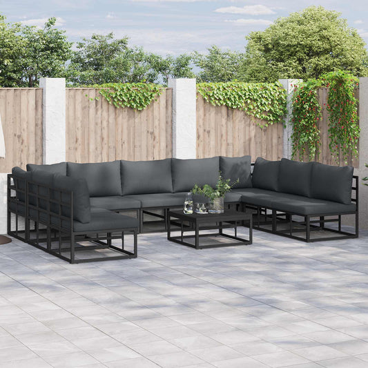 Garden Sofa Set with Cushion 9 pcs Black Aluminium