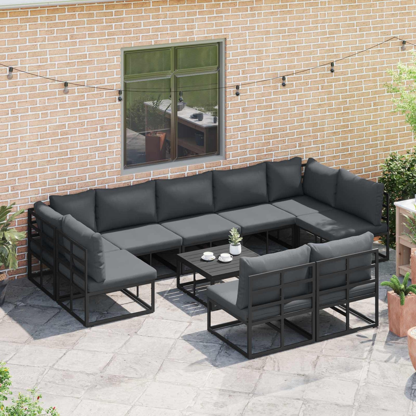 Garden Sofa Set with Cushion 9 pcs Black Aluminium