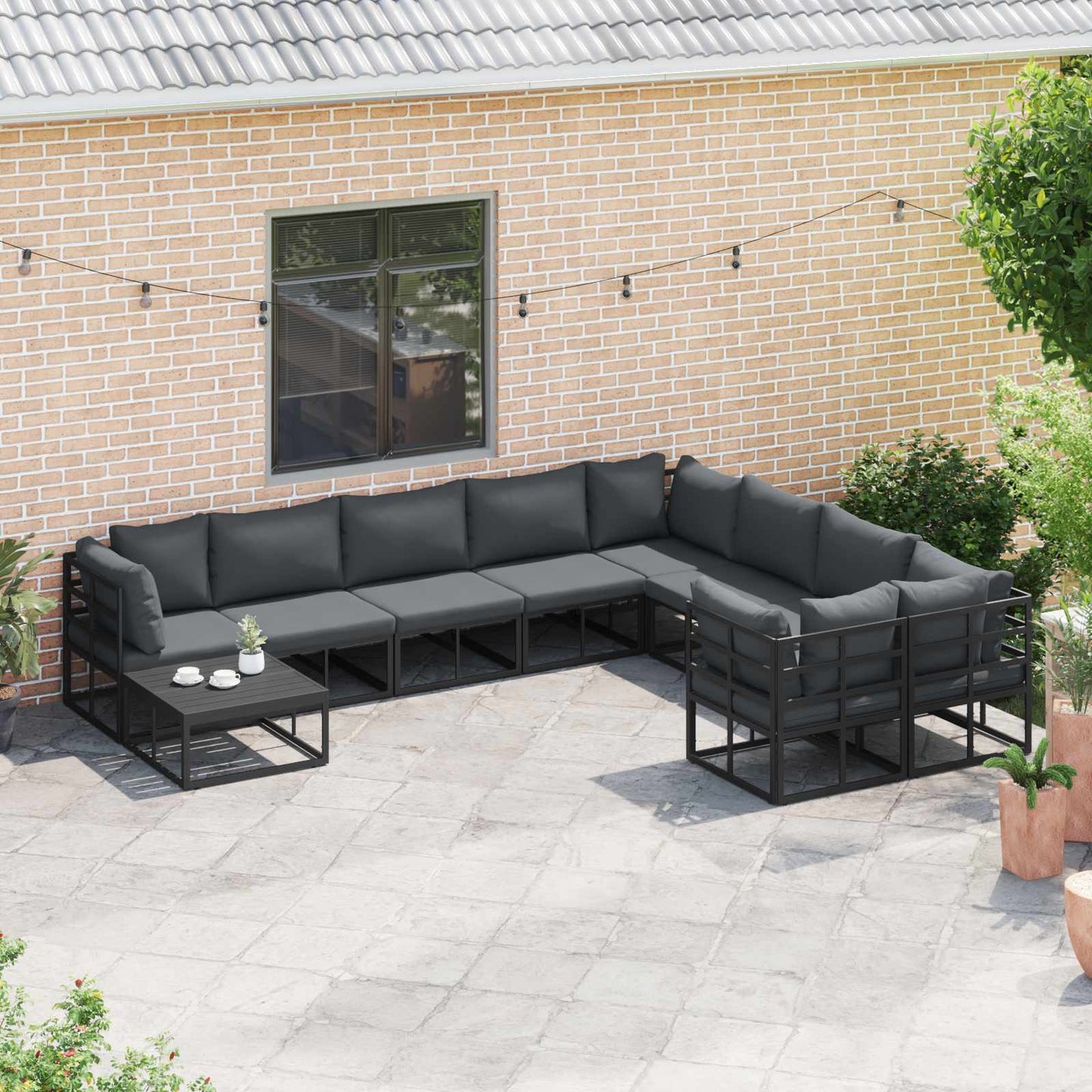 Garden Sofa Set with Cushion 9 pcs Black Aluminium