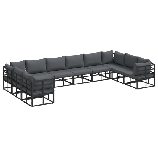 Garden Sofa Set with Cushion 10 pcs Black Aluminium