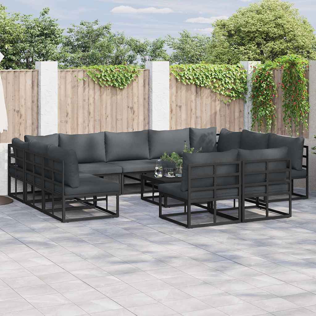 Garden Sofa Set with Cushion 11 pcs Black Aluminium