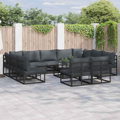 Garden Sofa Set with Cushion 11 pcs Black Aluminium
