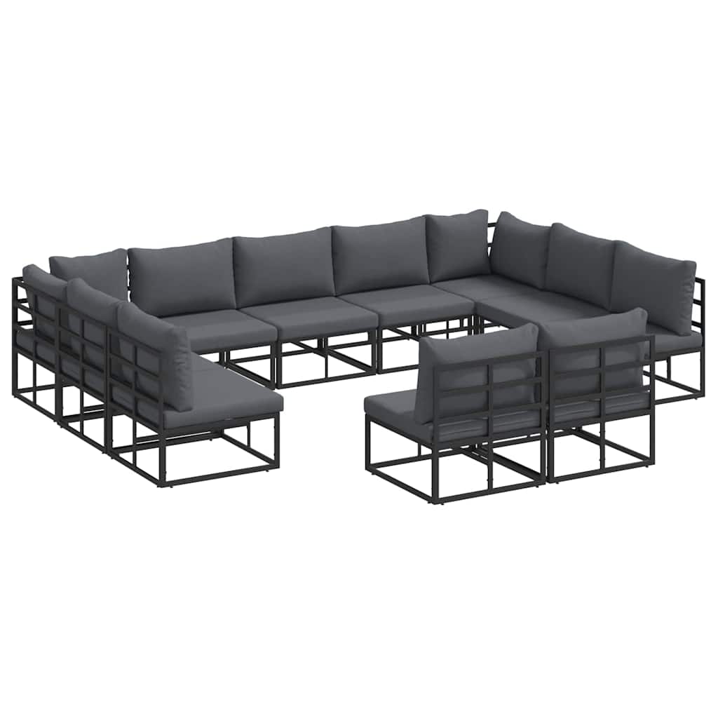 Garden Sofa Set with Cushion 11 pcs Black Aluminium