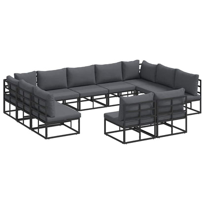 Garden Sofa Set with Cushion 11 pcs Black Aluminium