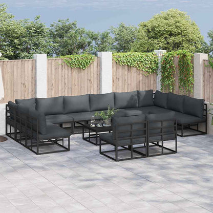 Garden Sofa Set with Cushion 12 pcs Black Aluminium