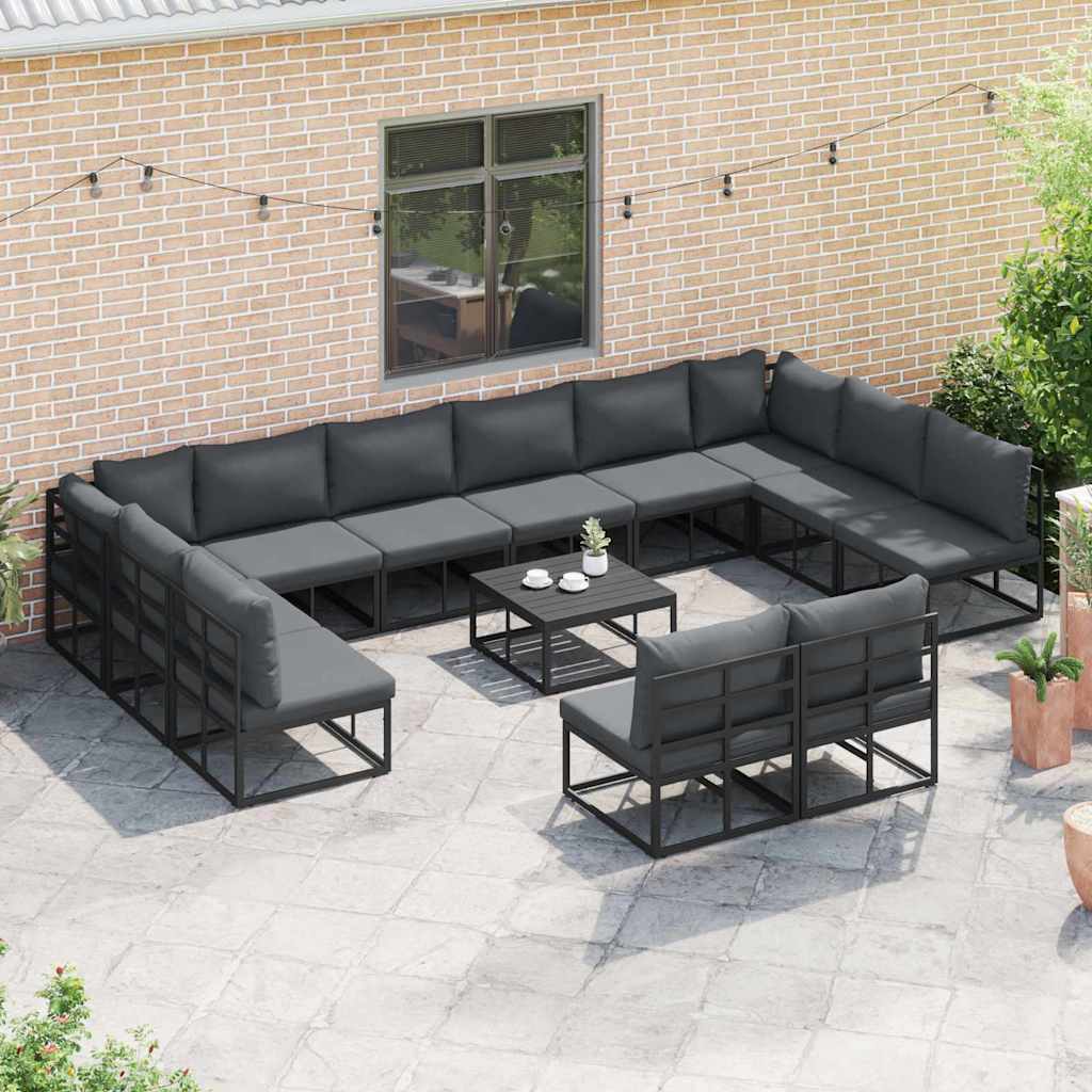Garden Sofa Set with Cushion 12 pcs Black Aluminium