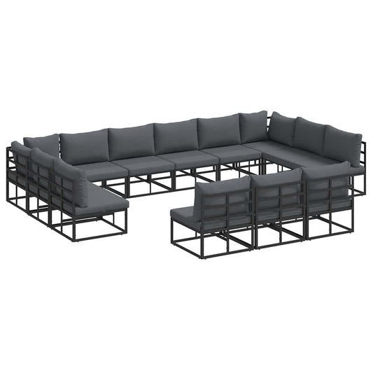 Garden Sofa Set with Cushion 13 pcs Black Aluminium