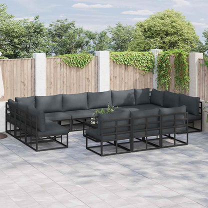 Garden Sofa Set with Cushion 14 pcs Black Aluminium