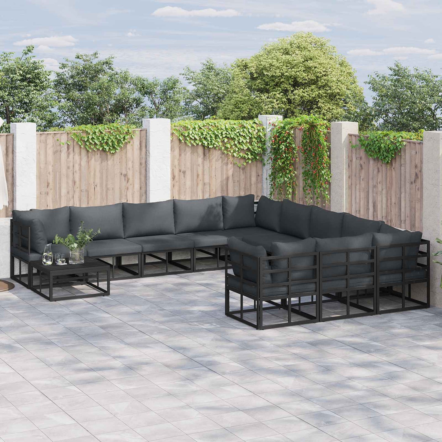 Garden Sofa Set with Cushion 11 pcs Black Aluminium
